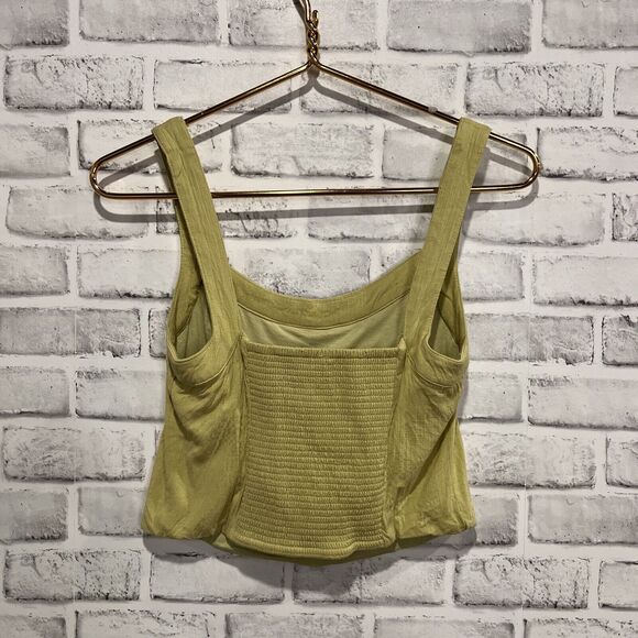 Free People Cropped Tank Top| Lime Smocked Back| Size Small - Picture 2 of 7